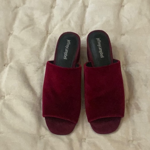 Jeffrey Campbell Red  Wedge Velvet  Slide Size 8 - Picture 2 of 5